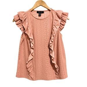 New Look Dusty Rose Short Sleeve Eyelet Ruffled Blouse